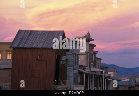 New Mexico, Santa Fe. Eaves Movie Ranch At Sunset Stock Photo