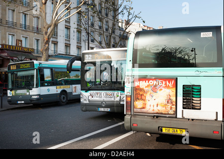 Buses parked on a Paris street Stock Photo