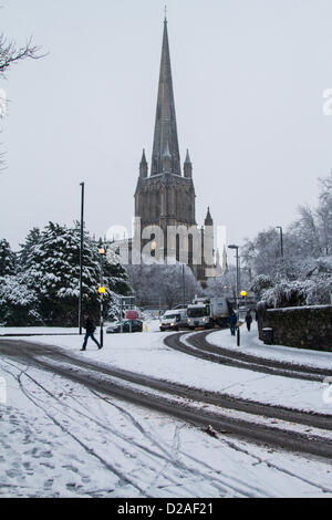 Bristol, UK. 18th Jan, 2013. Snow caused widespread disruption on the roads in Bristol as a band of snow moved across the country. Stock Photo