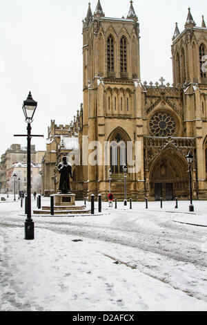 Bristol, UK. 18th Jan, 2013. Bristol Cathedral in the snow as a band of snow moved across the country. Stock Photo