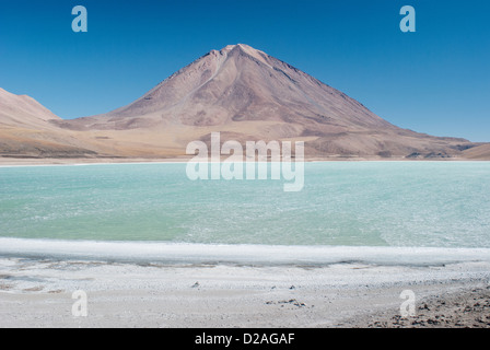 Laguna verde with the volcano Licancabur in the background Stock Photo