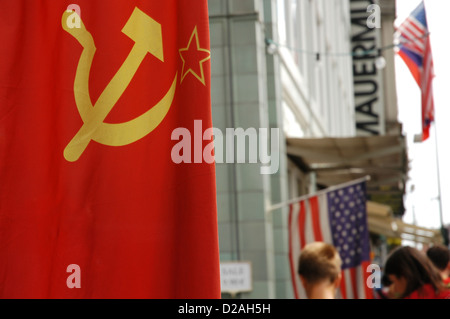 Flag of the former USSR in Checkpoint Charlie. Berlin. Germany. Stock Photo