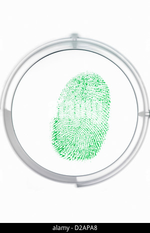 Finger print being identified as a password to access information Stock Photo
