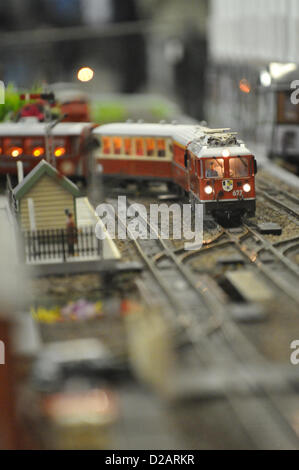 Alexandra Palace, London, UK. 18th January 2013. A model railway at the exhibition. The London Model Engineering Exhibition takes place at Alexandra Palace. The exhibition, 'will feature over a thousand stunning models from over 50 national and regional clubs and societies and many clubs will be offering demonstrations of their skills'. Stock Photo