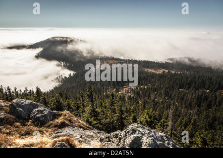 Low clouds over rural landscape Stock Photo