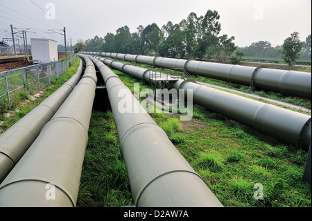 Long huge water pipes in Hong Kong Stock Photo