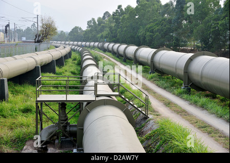 Long huge water pipes in Hong Kong Stock Photo