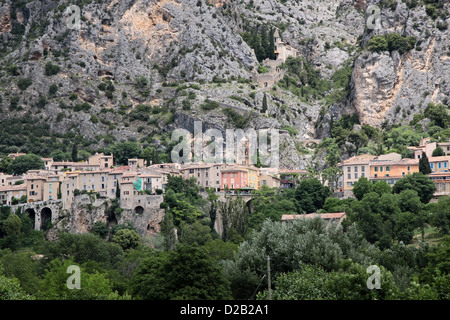The village of Moustiers-Sainte-Marie in Haute-Provence, France Stock Photo