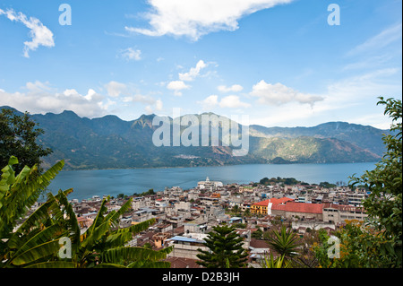 This is an overhead landscape image of San Pedro, La Laguna in Guatemala. Stock Photo