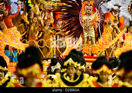 Dancers of Portela samba school perform on a float during the Carnival ...
