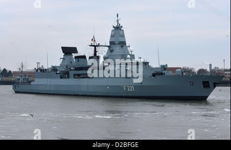 Frigate 'Hessen' leaves the naval base in Wilhelmshaven, Germany, 19 January 2013. For the first time, the frigate is flagship of a Nato task force. Photo: Carmen Jaspersen Stock Photo