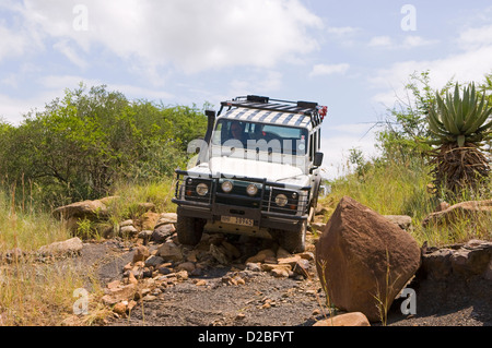 Landrover on a rough bush track in South Africa Stock Photo