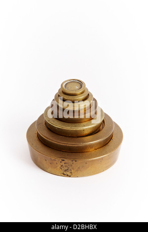 Complete set of English old style brass weights Stock Photo