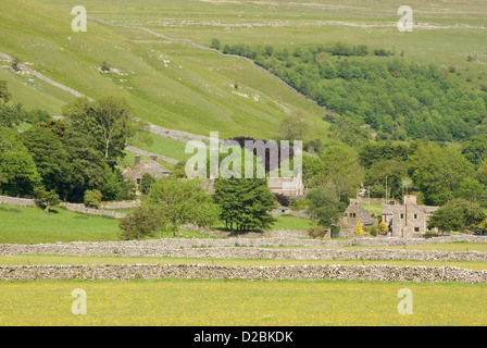 View across Littondale to the village of Litton, Yorkshire, UK Stock Photo