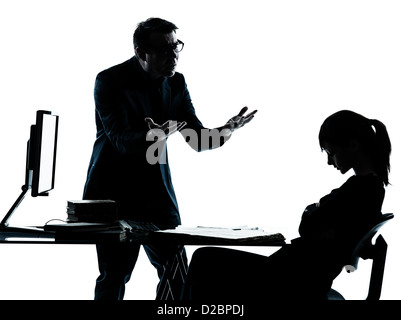 one man father professor and student teenager girl helping for homework in silhouette indoors isolated on white background Stock Photo