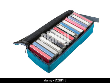 Vintage audio cassette tape travel case isolated with clipping path. Stock Photo