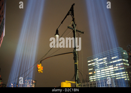 New York City. Post 9/11/01 World Trade Center Memorial. Towers Of Light Stock Photo