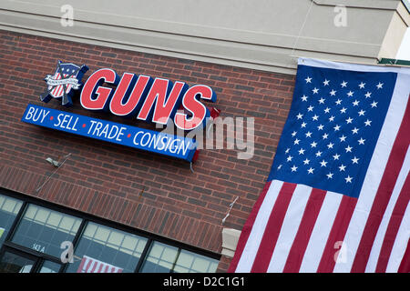Milford, Michigan - The Huron Valley Guns store on Gun Appreciation Day. Pro-gun groups gathered at gun stores across the nation to buy weapons and to oppose proposed limits on gun ownership. Assault weapons at this store were in such short supply that customers had to enter a lottery for the right to buy one. Stock Photo
