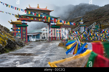 Sela Pass and Buddhist prayer flags, 13,700 ft above sea level, district of Tawang, Arunachal Pradesh, India Stock Photo