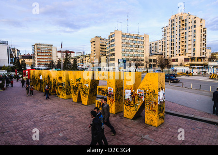 Newborn monument inaugurated for Kosovo's declaration of Independence on the 17-02-2008 Stock Photo