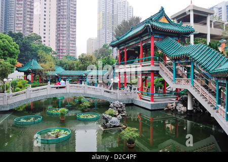 Pagoda style Chinese architecture in garden in Hong Kong. Stock Photo