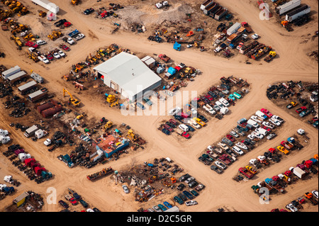 Aerial view of junk yard in Lake County, Michigan, USA Stock Photo