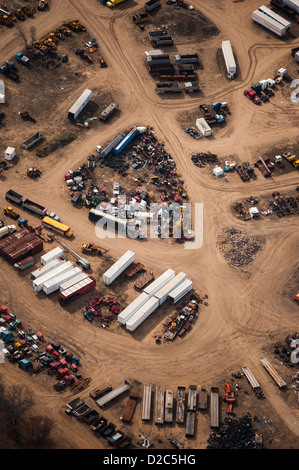 Aerial view of junk yard in Lake County, Michigan, USA Stock Photo