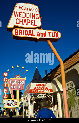 Seedy old section of Las Vegas Boulevard Strip Holiday Motel Hollywood Wedding Chapel Stock Photo