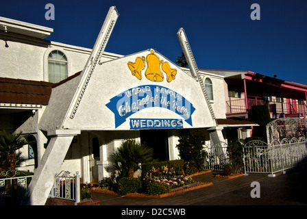 Seedy old section of Las Vegas Boulevard Strip 'World Famous Chapel of the Bells' motel Stock Photo