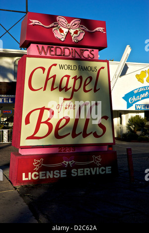 Seedy old section of Las Vegas Boulevard Strip 'World Famous Chapel of the Bells' Fun City motel Stock Photo