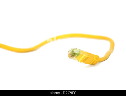 Yellow network cable on white background. Stock Photo