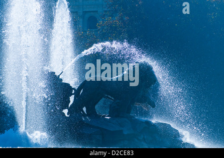 Backlight of Cibeles fountain. Madrid, Spain. Stock Photo