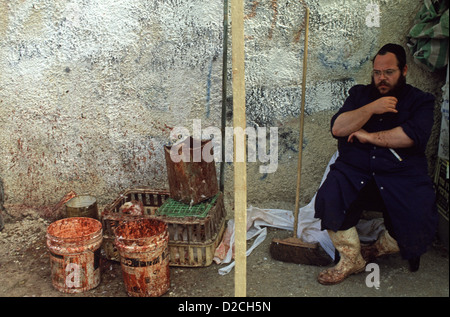 A Jewish ritual slaughterer in Mea Shearim neighborhood, an ultra-Orthodox enclave in West Jerusalem Israel Stock Photo