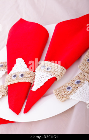 Handmade Funny Christmas napkin rings Stock Photo