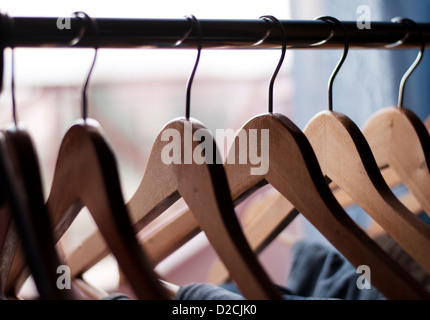Wooden coat hangers Stock Photo