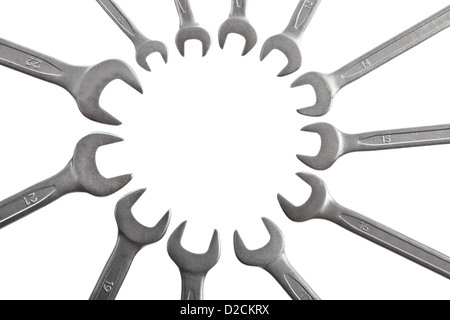 Different wrenches isolated on white, forming a circle. Stock Photo
