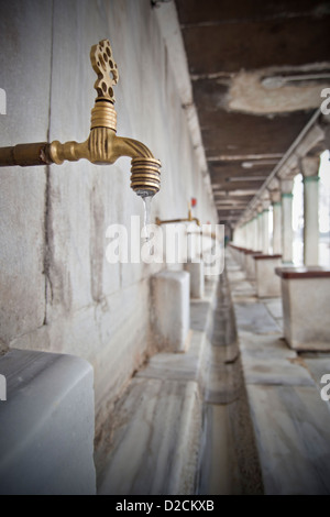 ISTANBUL TURKEY - Frozen tap with icicles, Blue Mosque Sultan Ahmet Camii Stock Photo