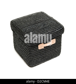 Black rattan box isolated on white background Stock Photo