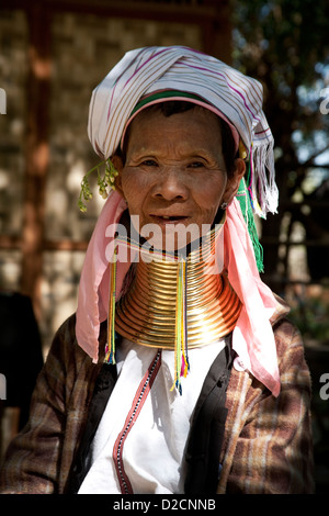Long Necked woman of Padaung tribe Myanmar Burma Stock Photo