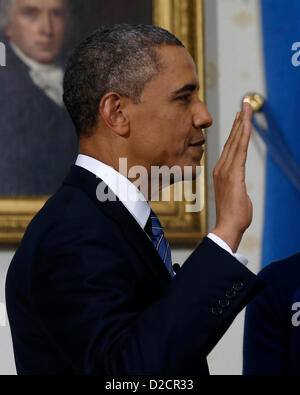 United States President Barack Obama takes the oath of office at the ...