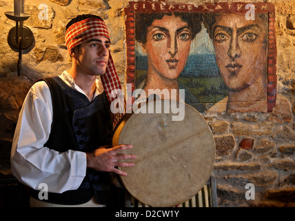Cappadocian-Greek  from Nea ('New') Karvali, dancing the 'Konyali' ('from Konya') dance. Kavala, Macedonia, Greece Stock Photo