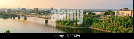Ottawa sunset panorama over river with historical architecture. Stock Photo