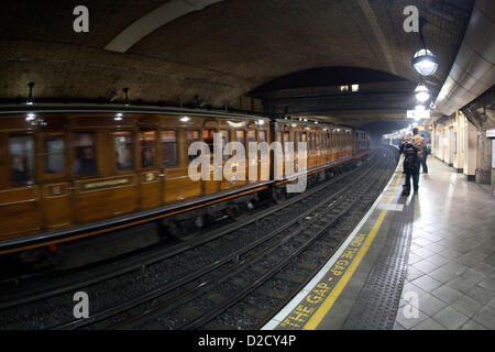 London, UK. 20th January 2013. Special heritage train passes through Great Portland Street Underground Station, part of the Underground's 150th anniversary events, , London, UK Stock Photo