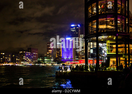 Australia, New South Wales, Sydney Opera House, night view of Circular Quay and the Overseas Passenger Terminal Stock Photo