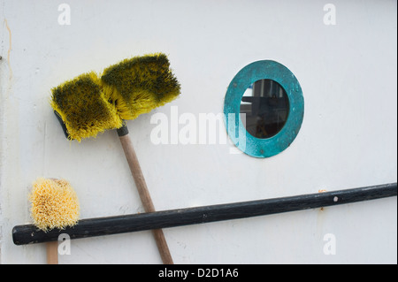 Cleaning brushes mounted on commercial fishing boat in Sitka, Alaska, USA Stock Photo