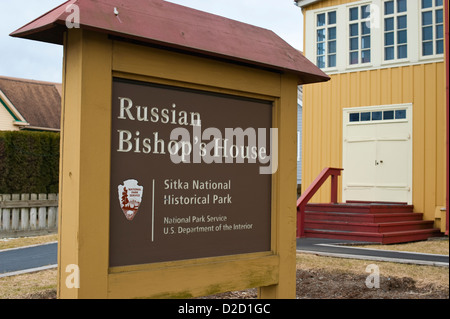 Russian Bishop House Sign in Sitka, Alaska, USA Stock Photo