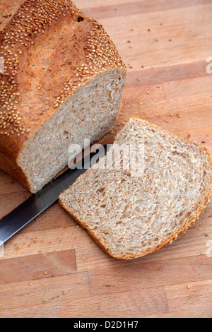 Home made organic bread using 70% wholemeal flour and 30% white strong flour Stock Photo