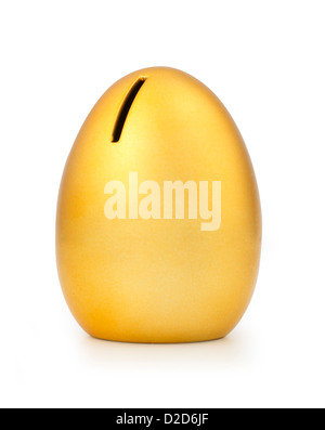 Golden egg shaped piggy bank cut out white background Stock Photo