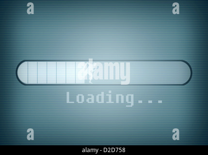 A computer message showing a loading bar and a silhouetted man running Stock Photo