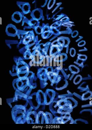 A messy heap of binary code on a black background Stock Photo